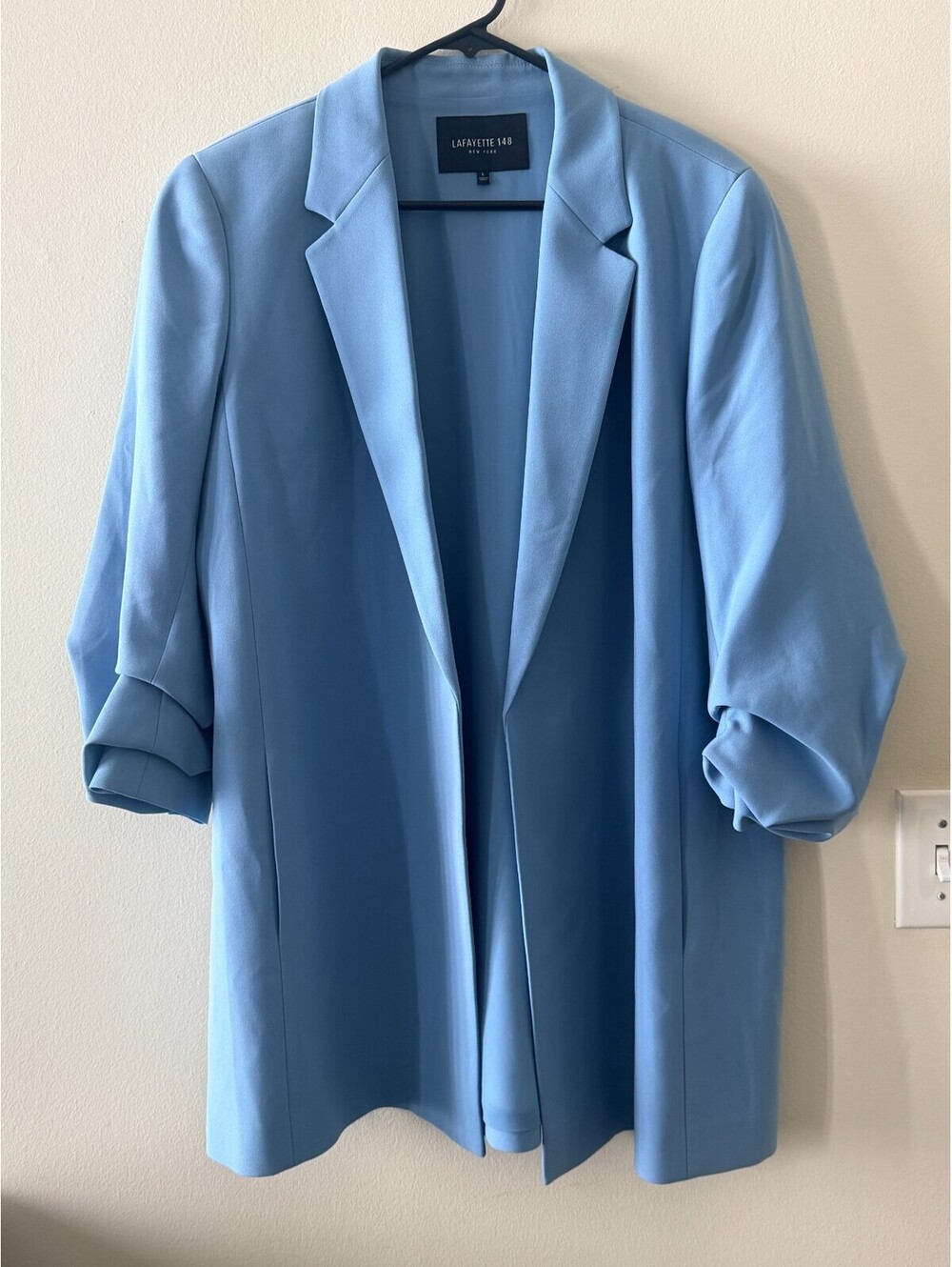 LAFAYETTE 148 Baby Blue Oversize Pleated Ruched 3/4 Sleeve Blazer Jacket L 12/14